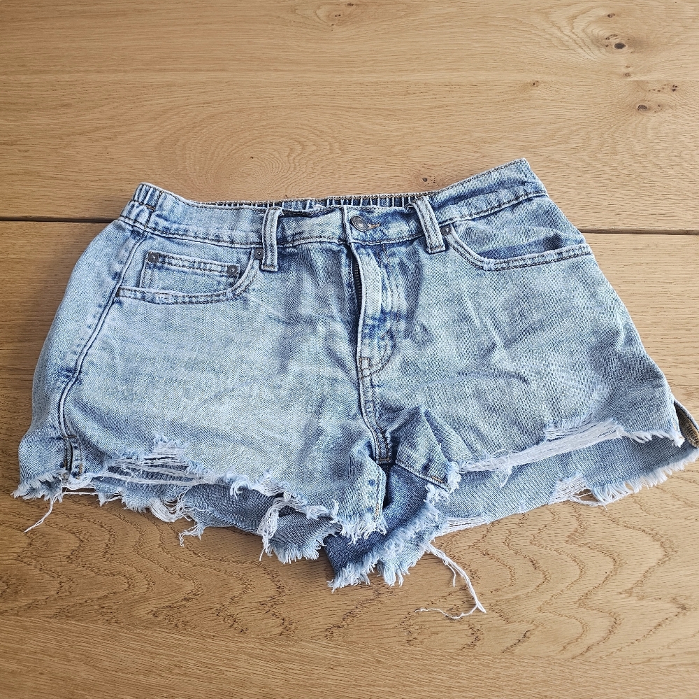 Aerie Distressed Light Blue Jean Shorts